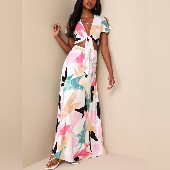 NWT Lulus’ Daydreaming White Print Two-Piece Maxi Dress - Picture 10 of 10